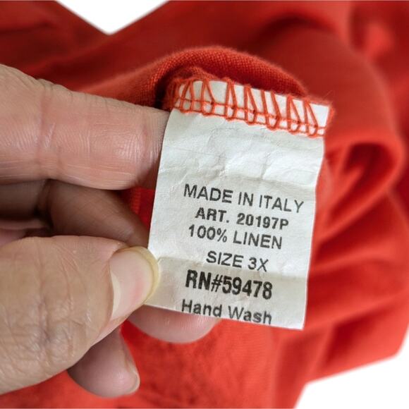 Saiph Lab 100% Linen Orange Tunic Top 3X Textured Knit Yoke Cap Sleeve - Picture 8 of 9